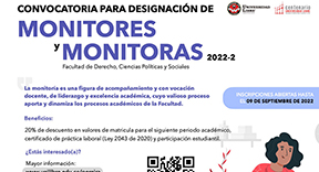 Listado monitores Facultad de Derecho, Ciencias Políticas y Sociales 2022-2