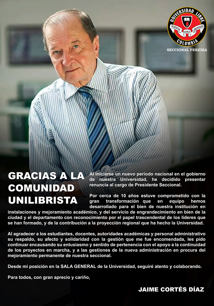 Mensaje del dr. Jaime Cortés Díaz