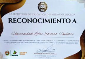UNIVERSIDAD LIBRE SECCIONAL SOCORRO RECIBE EL RECONOCIMIENTO A LA EXCELENCIA ACADÉMICA 